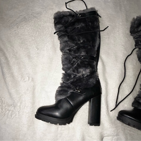 Shoe Dazzle Stylish Black Fur-Trimmed Women's Boots Size .9. US - Picture 6 of 16